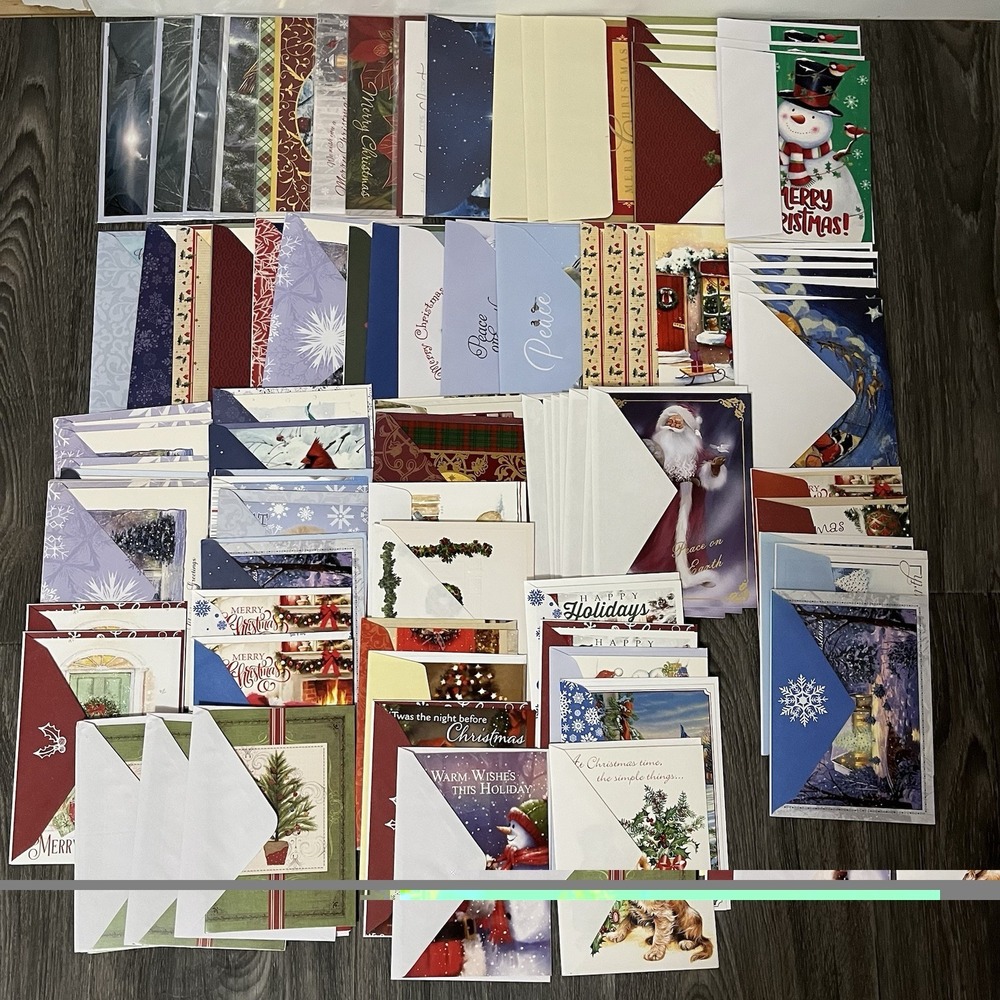 HUGE Lot Of 85 Christmas Cards New Unused With Envelopes Santa Animals Festive